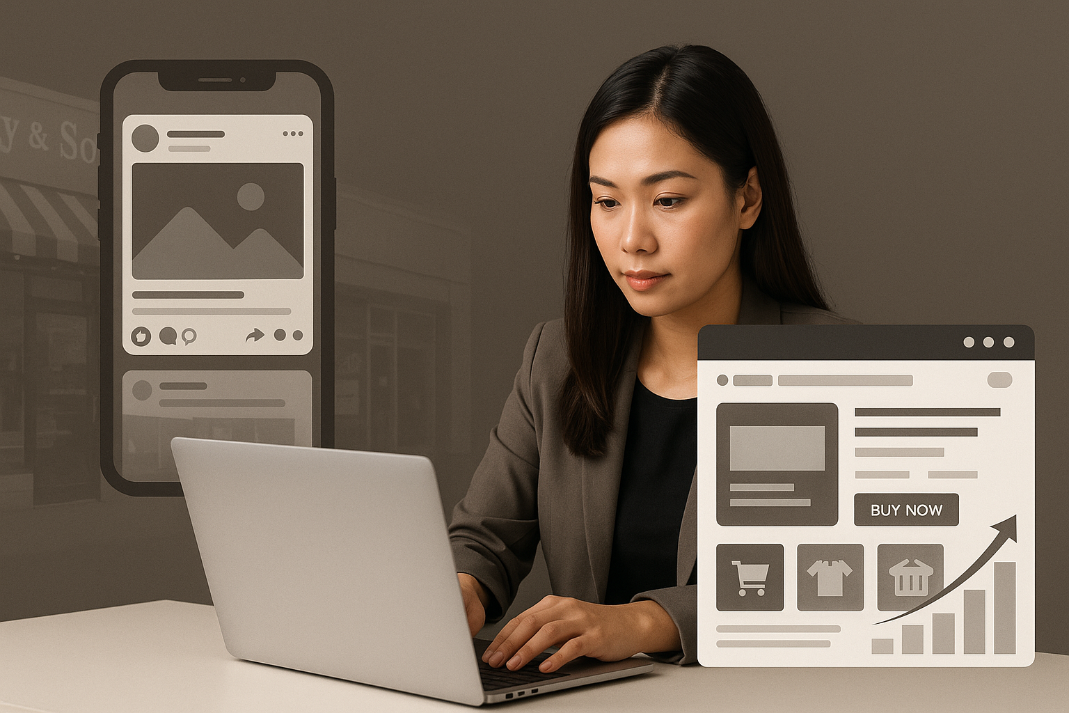 Small business owner in the Philippines managing website on laptop